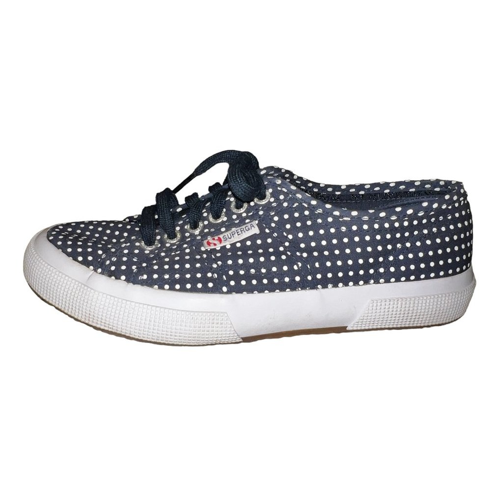 SUPERGA Unisex Navy & White Mini Polka Dot Sneakers Size 9 (W) & 7.5 (M)